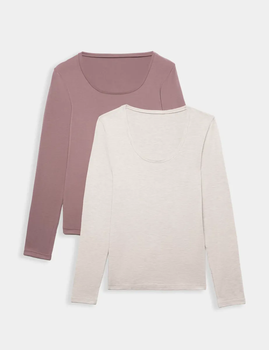 2 Pack Heatgen Light Thermal Long Sleeve Tops Oatmeal Mix
