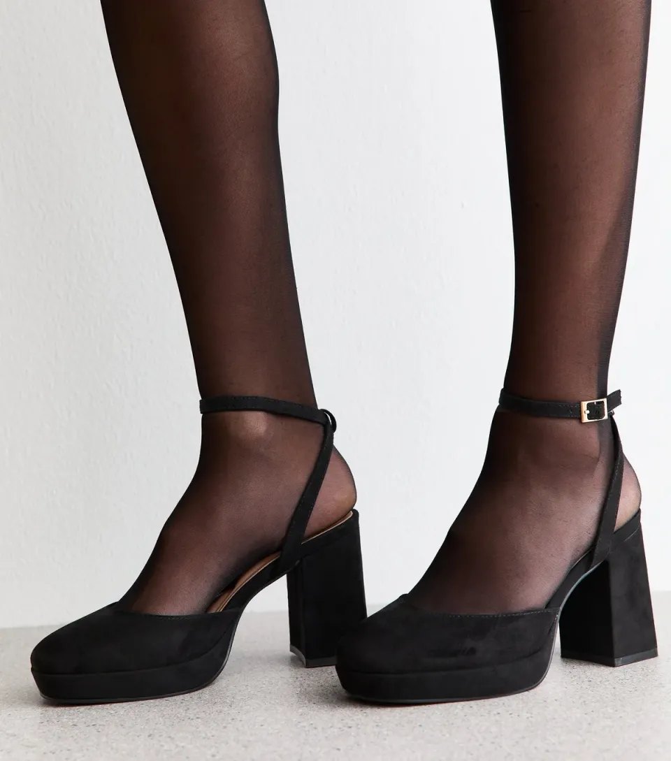 Women's Black Faux Suede Platform Pumps Vegan