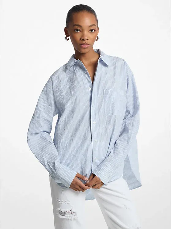 Striped Crushed Cotton Poplin Shirt