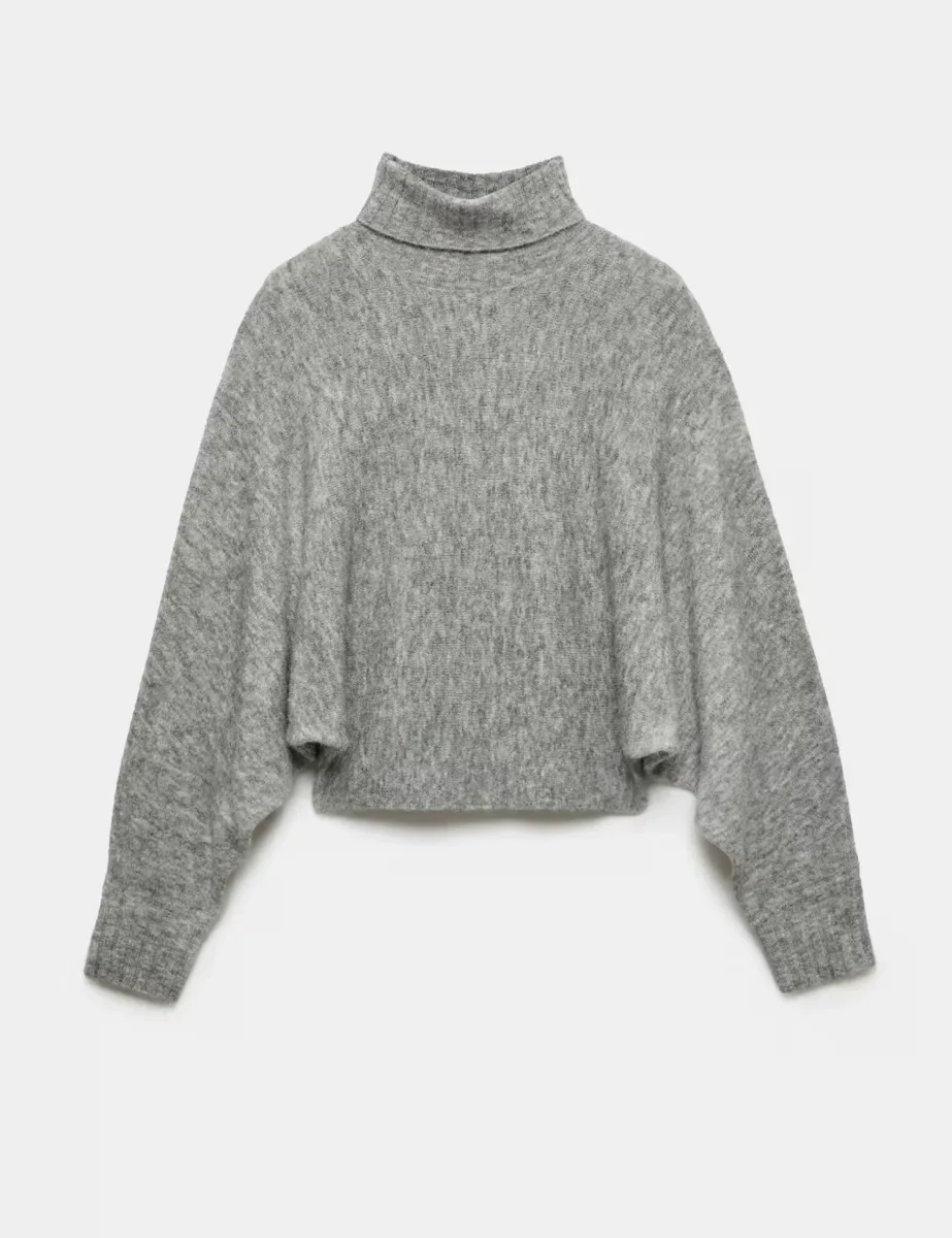 Balloon Sleeve Roll Neck Jumper with Wool