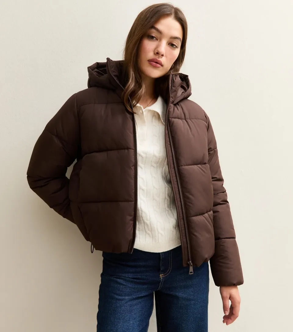 Women's Tan Hooded Cropped Puffer Jacket