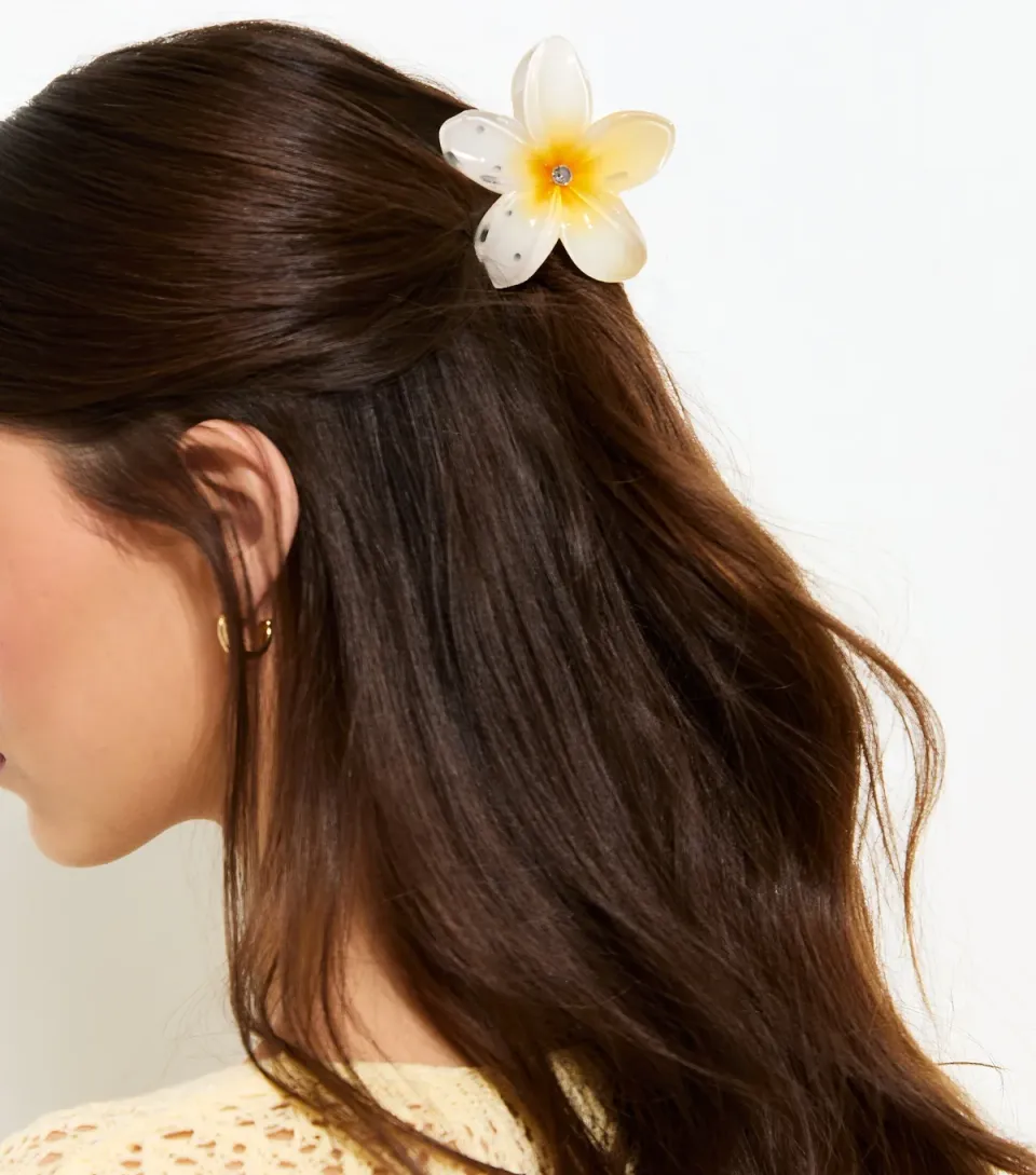 White and Yellow Tropical Flower Hair Claw Clip