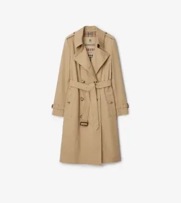 Long Chelsea Heritage Trench Coat in Honey beige - Women, Cotton Gabardine