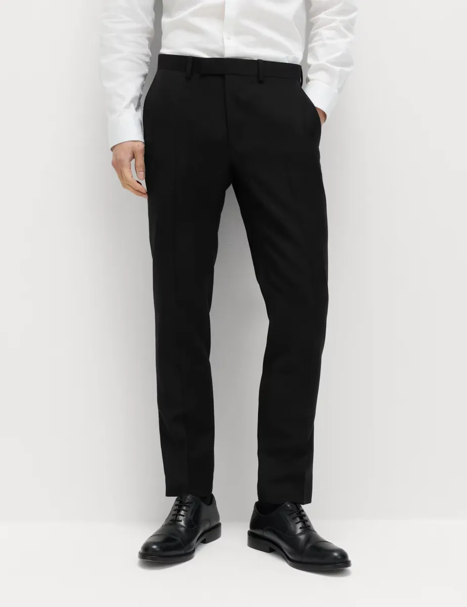 Slim Fit Premium Pure Wool Suit Trousers Black