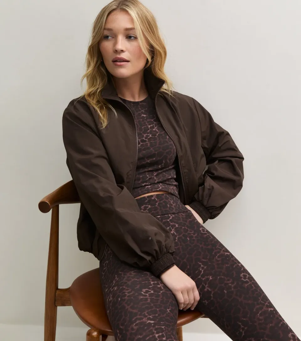 Women's Brown Cotton Rich Leopard Print Long Sleeve Baby Tee