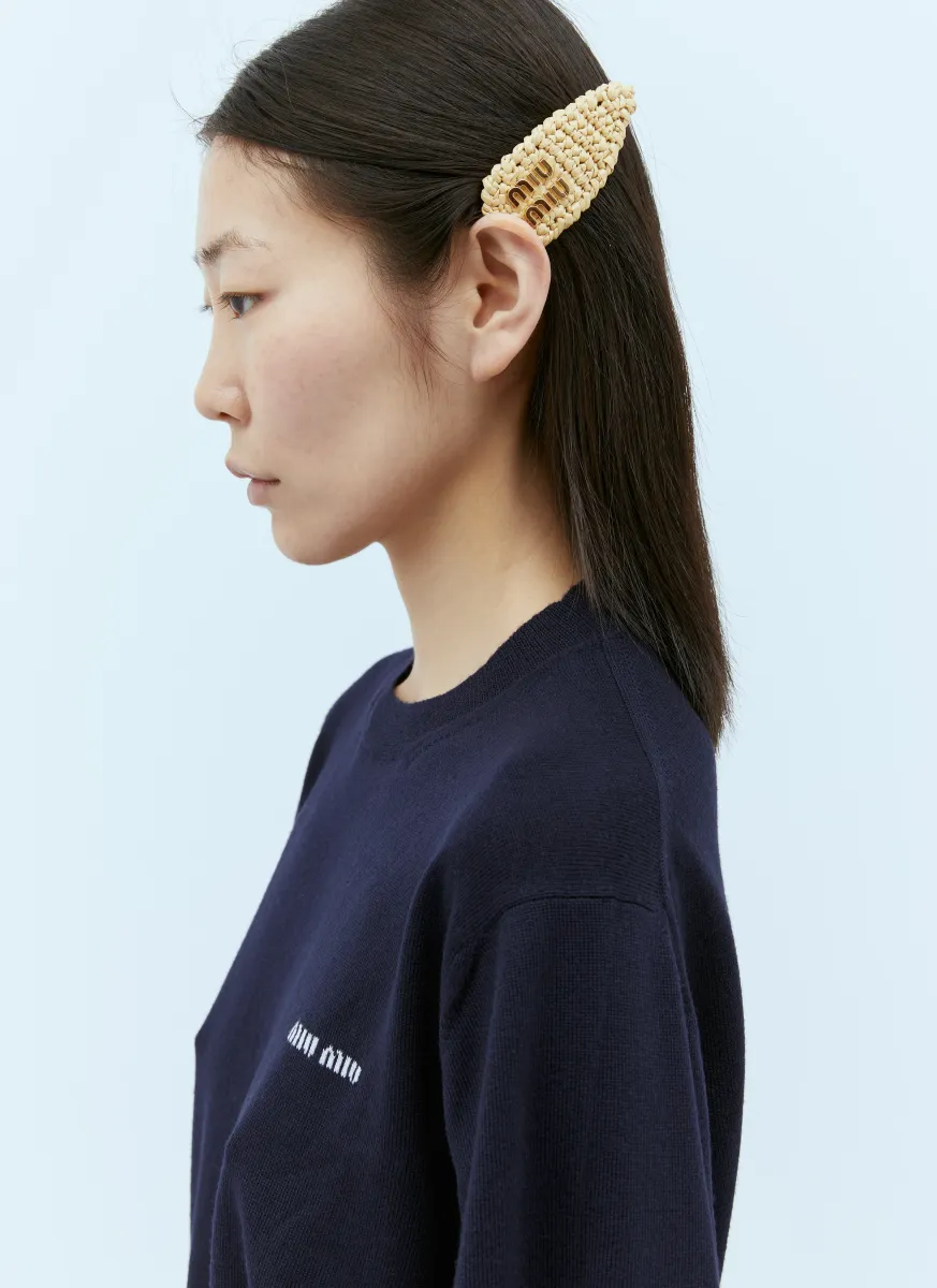 Raffia Logo Plaque Hair Clip