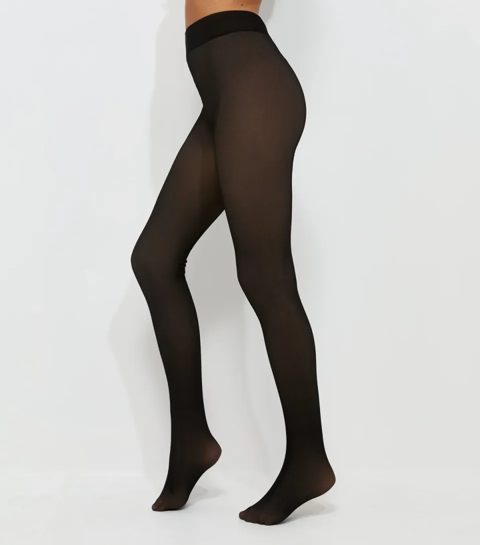 Black Sheer Look Fleece Tights