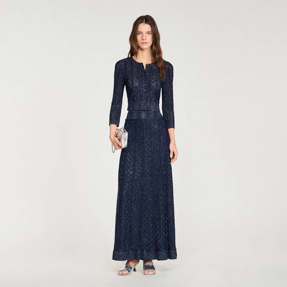 Rhinestone knit maxi skirt