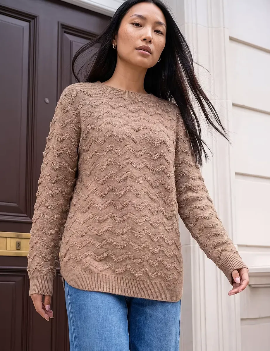 Sparkly Curved Hem Jumper Taupe