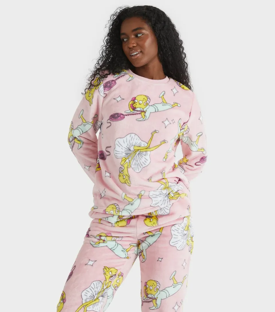 Women's Light Pink The Simpsons Mr Burns Fleece Pyjama Set
