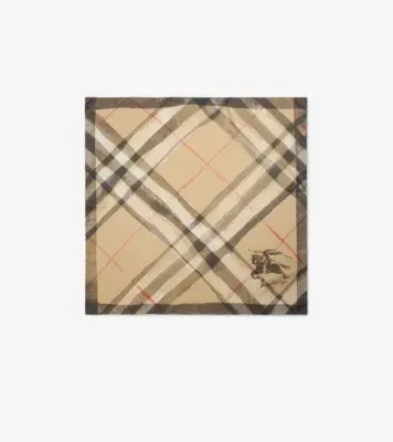 Watercolour Check Silk Scarf in Sand beige