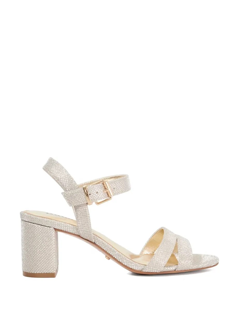 Wide Fit Ankle Strap Block Heel Sandals Gold