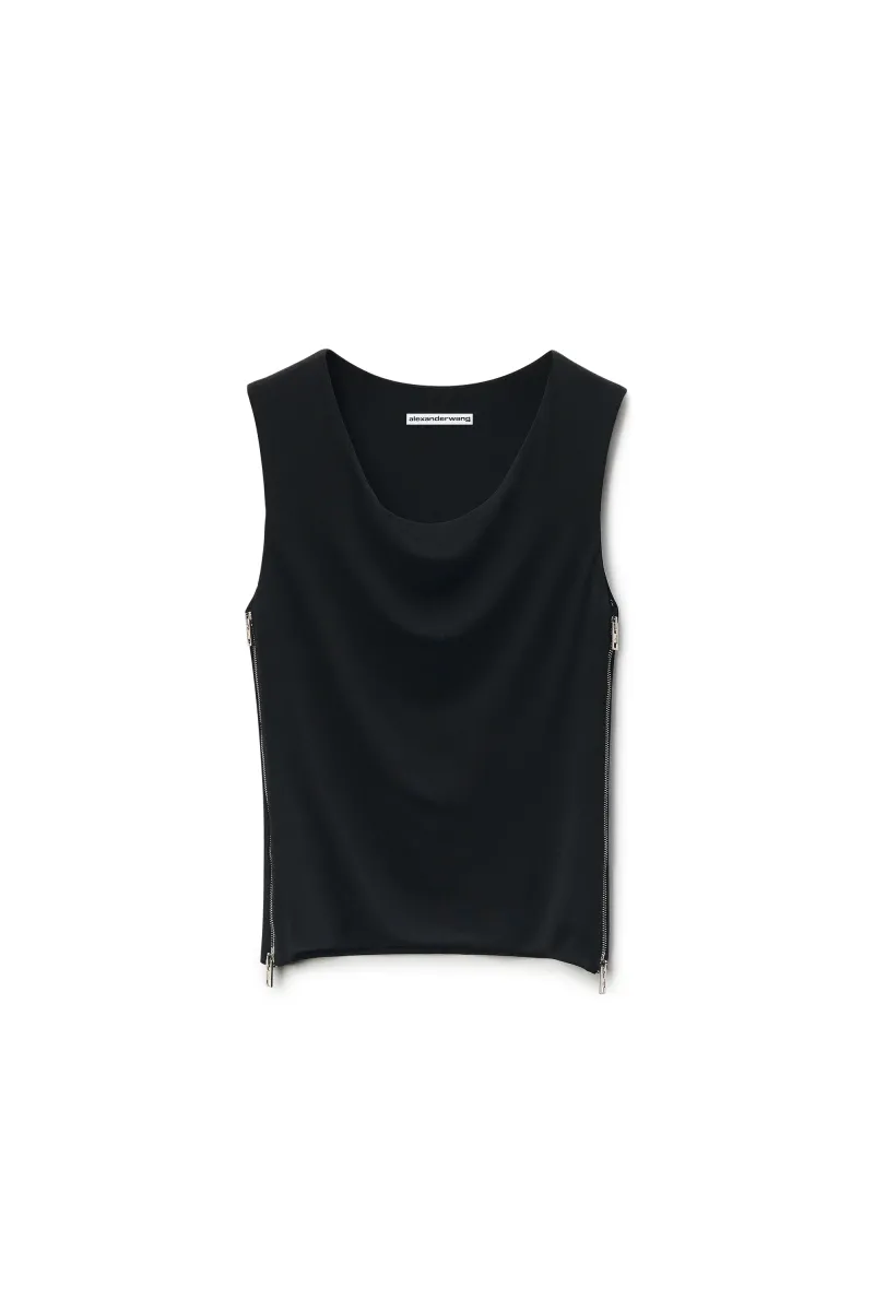 ZIPPER DETAIL COWL NECK TANK