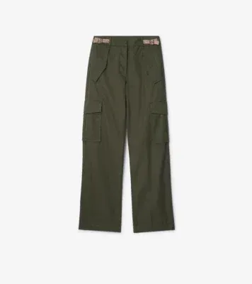 Check Trim Gabardine Cargo Trousers in Marrow green