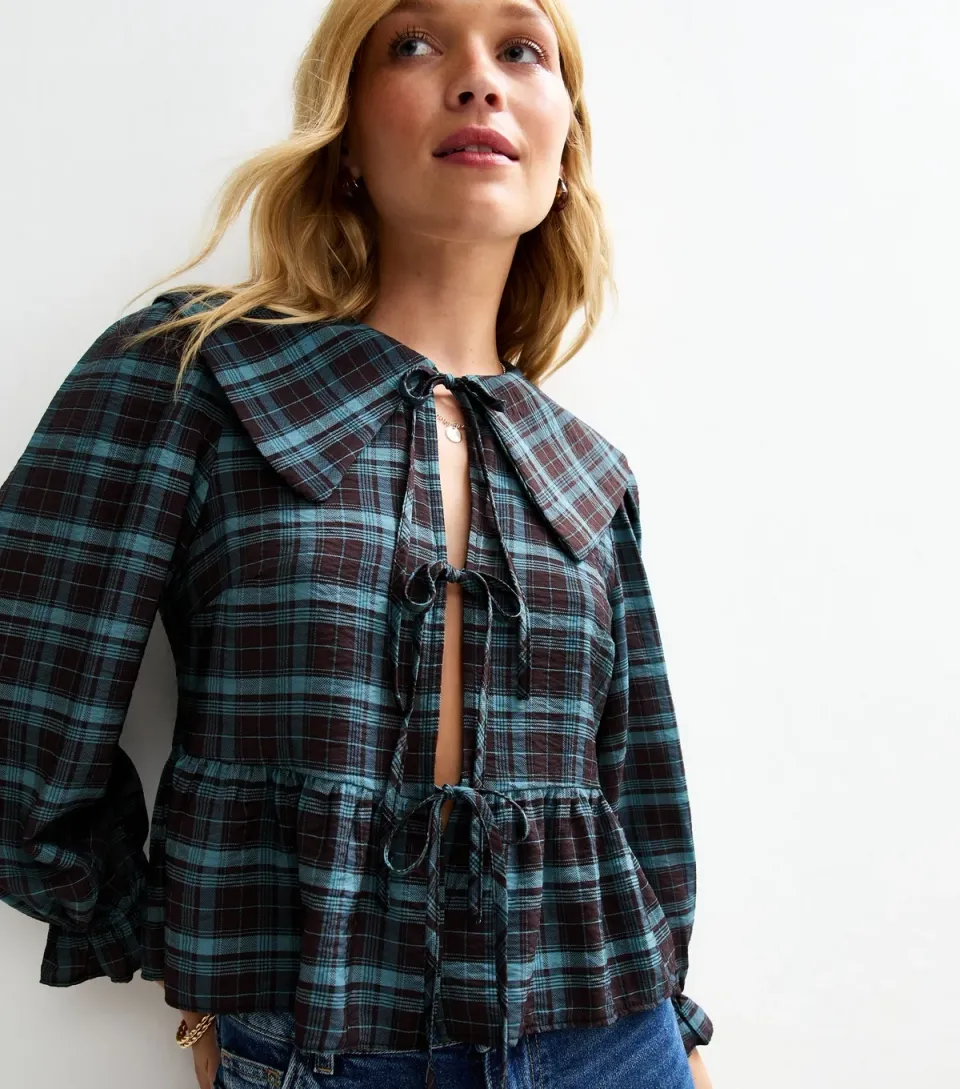 Women's Brown Checked Tie Up Shirt
