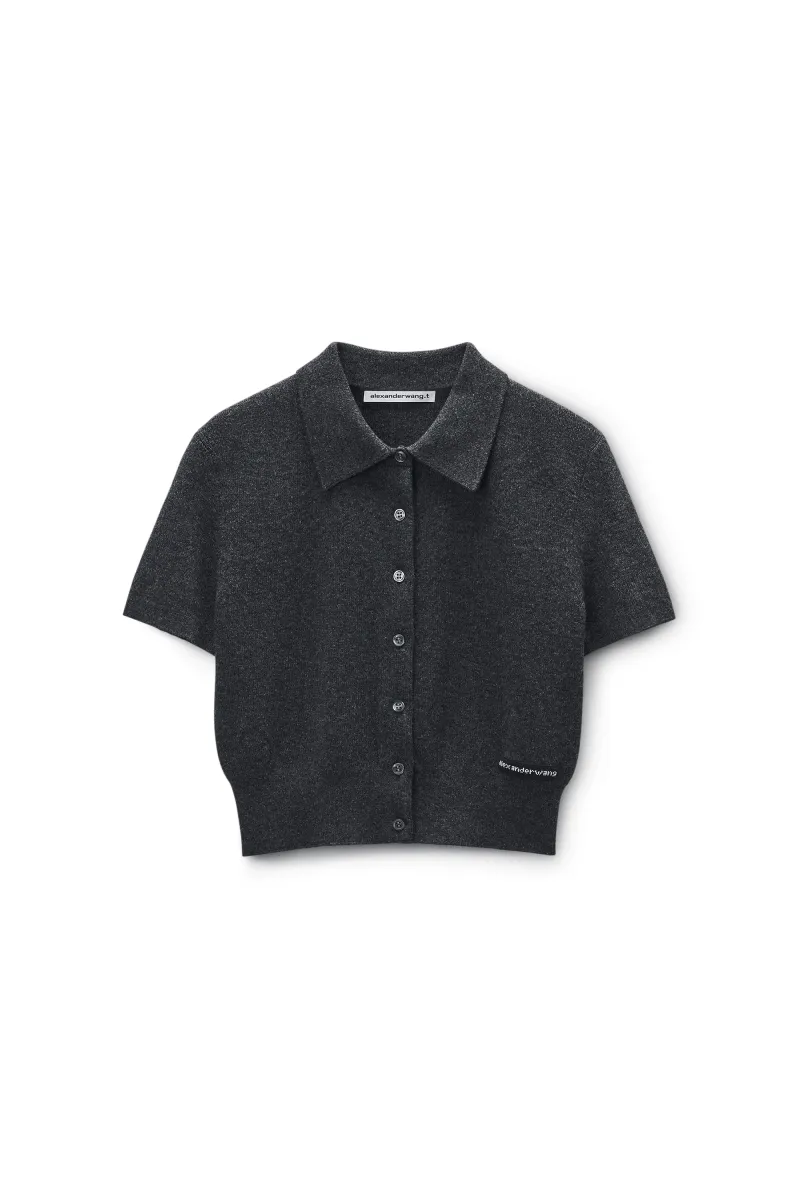 Charcoal Wool Short Sleeve Polo Cardigan