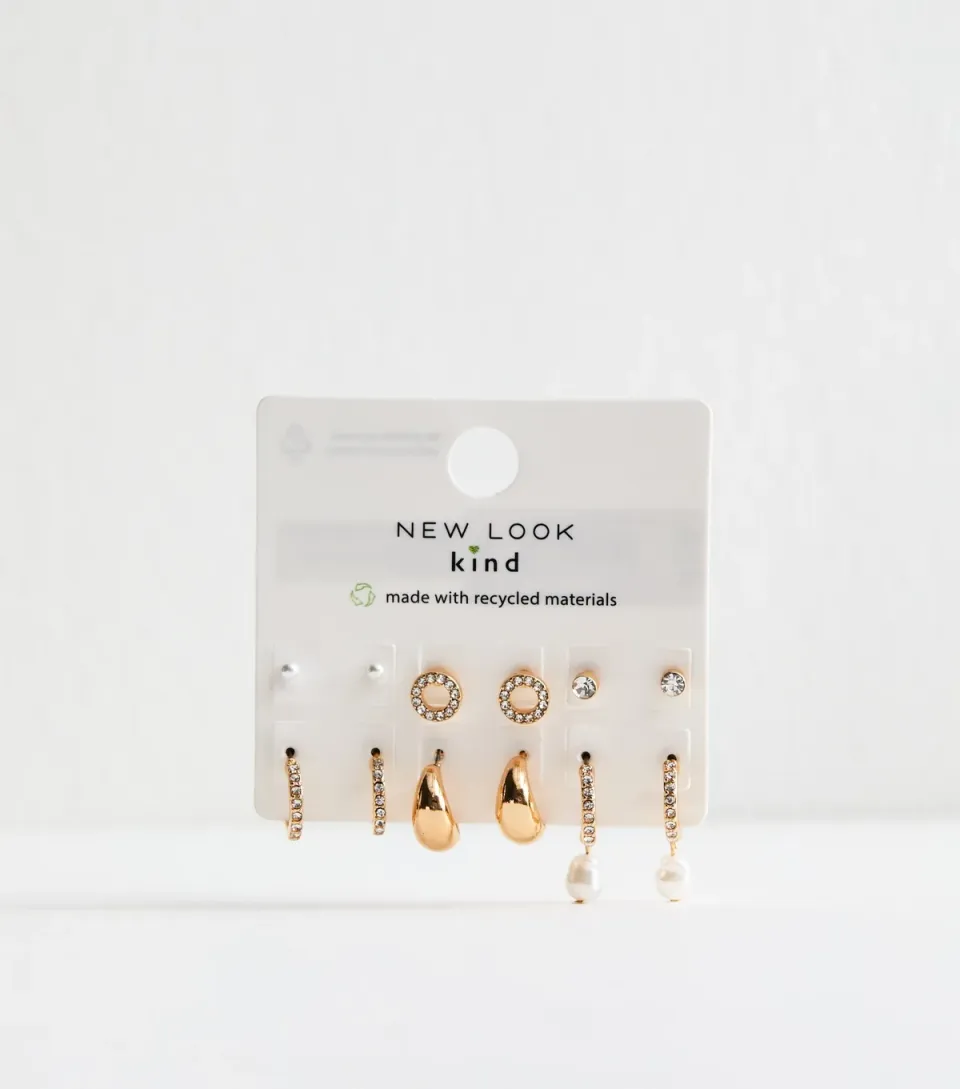 Silver Tone Pack of 6 Faux Pearl and Diamante Earrings