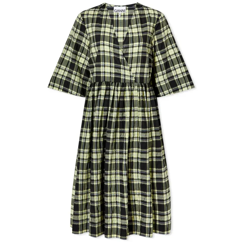Seersucker Check Midi Wrap Dress