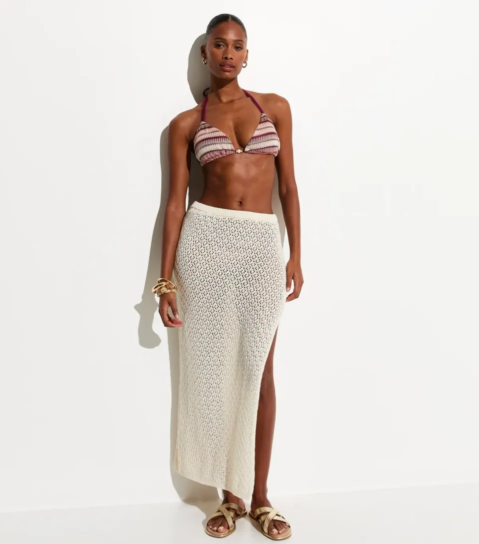 Women's Off White Crochet Column Beach Maxi Skirt