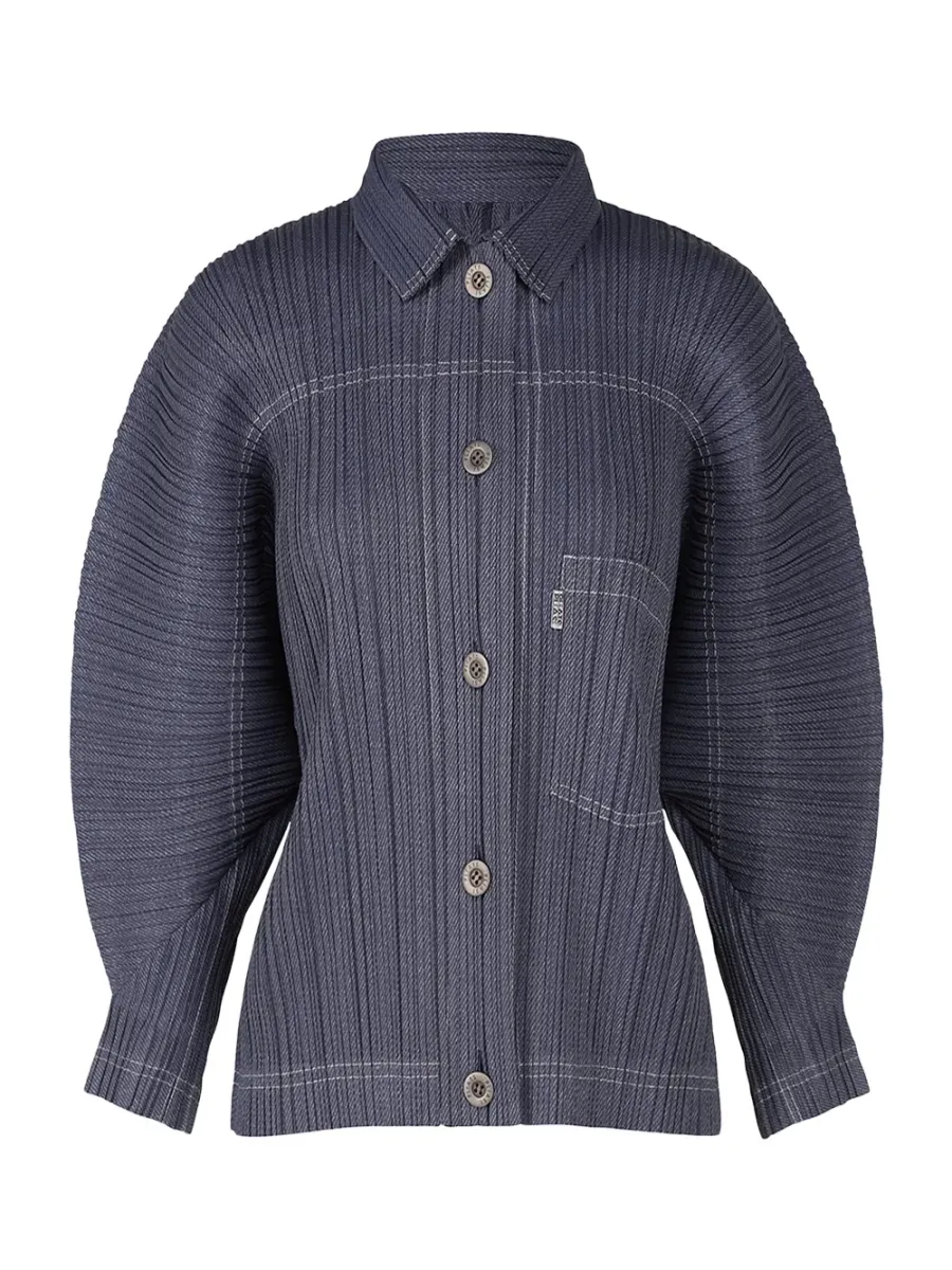 Pleats Please Cotton Denim Jacket Navy