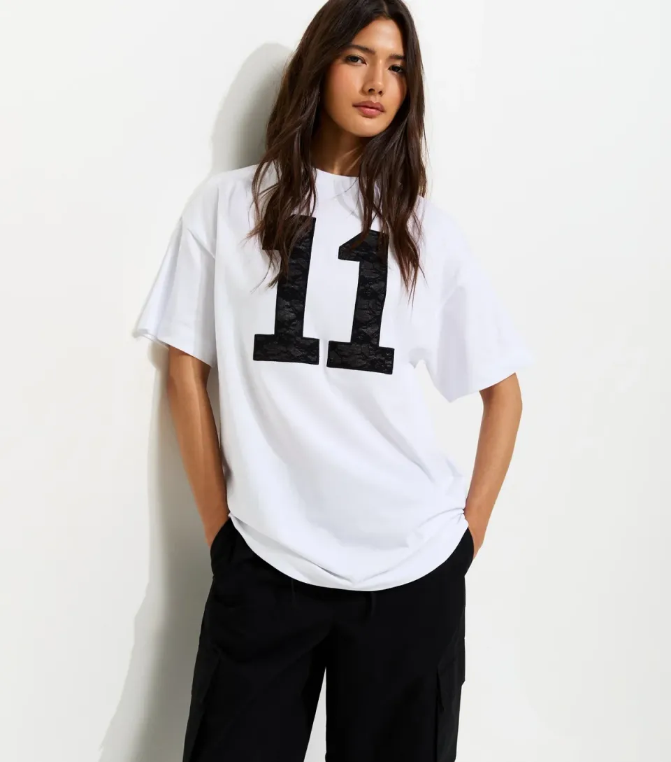Women's White Lace 11 Trim Football Tee