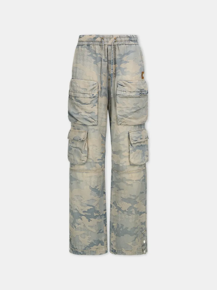 CAMO JACQUARD BAGGY CARGO JEAN - Camo Indigo