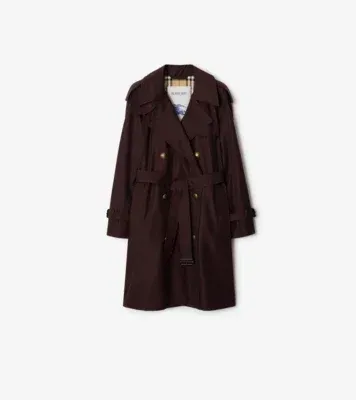 Mid-length Gabardine Castleford Trench Coat in Mahogany red - Women, Cotton Gabardine