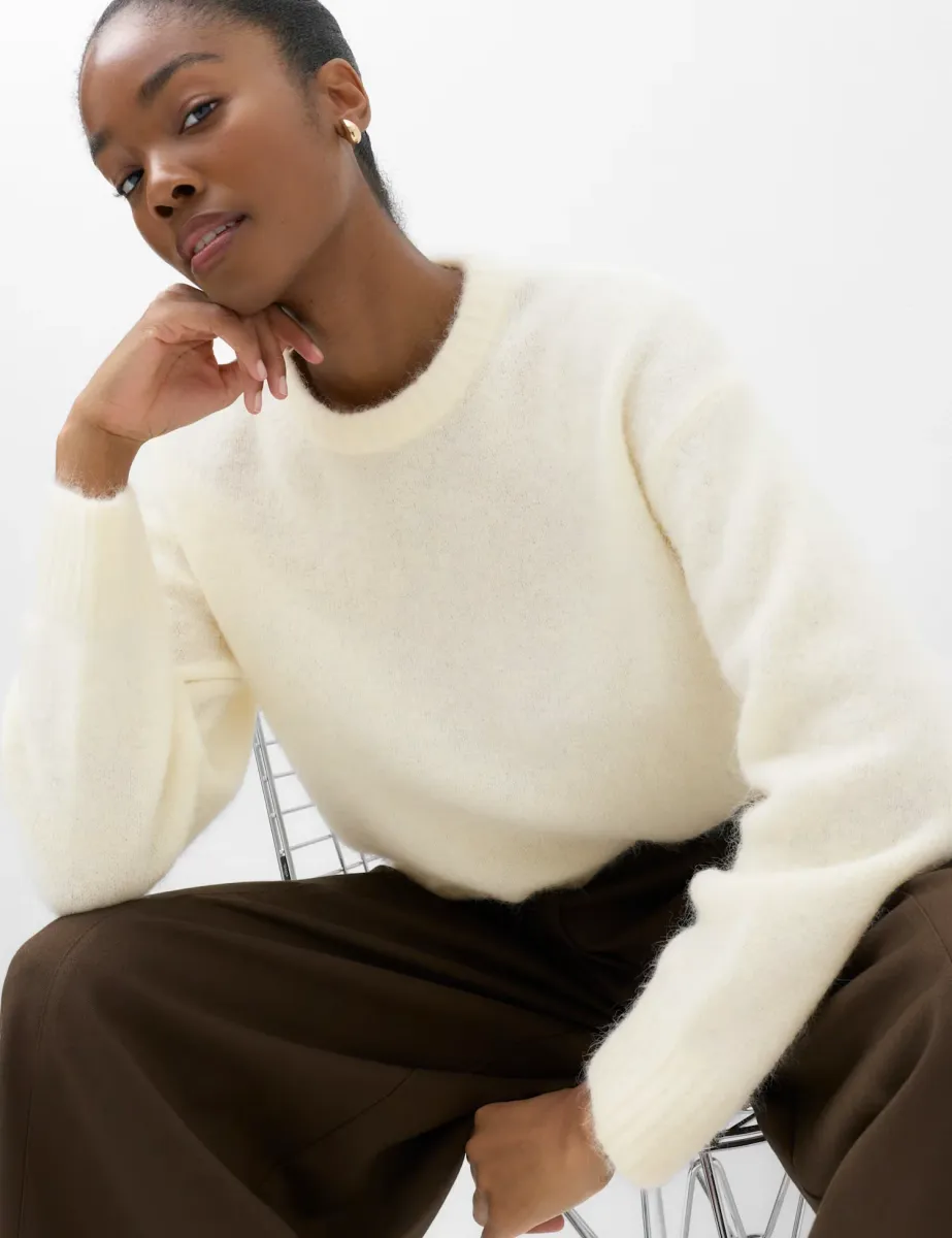 Alpaca Blend Textured Relaxed Jumper Ivory