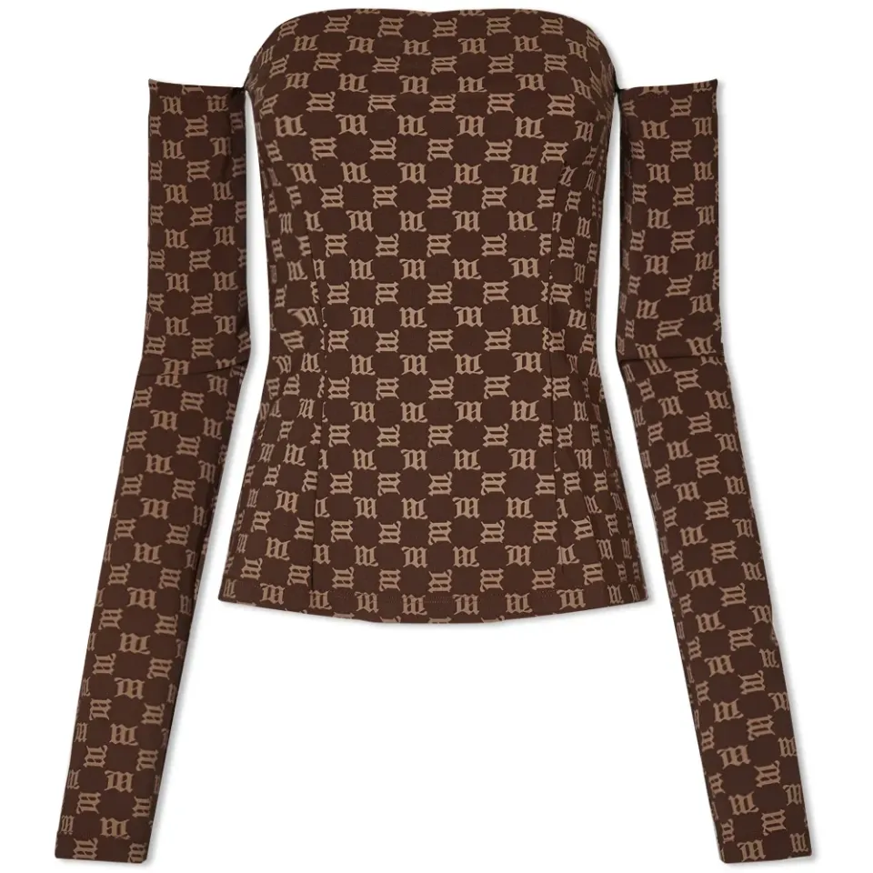 Long Sleeve Monogram Off Shoulder Top