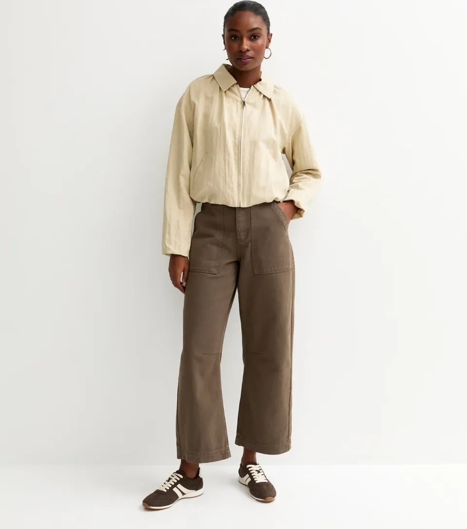 Women's Brown Cargo Barrel Leg Trousers
