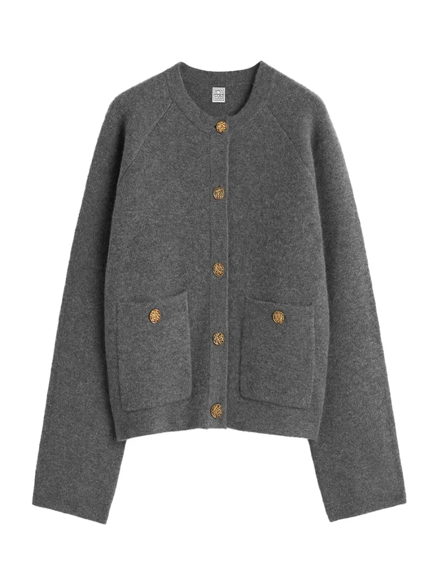 Hammered Button Cardigan Grey