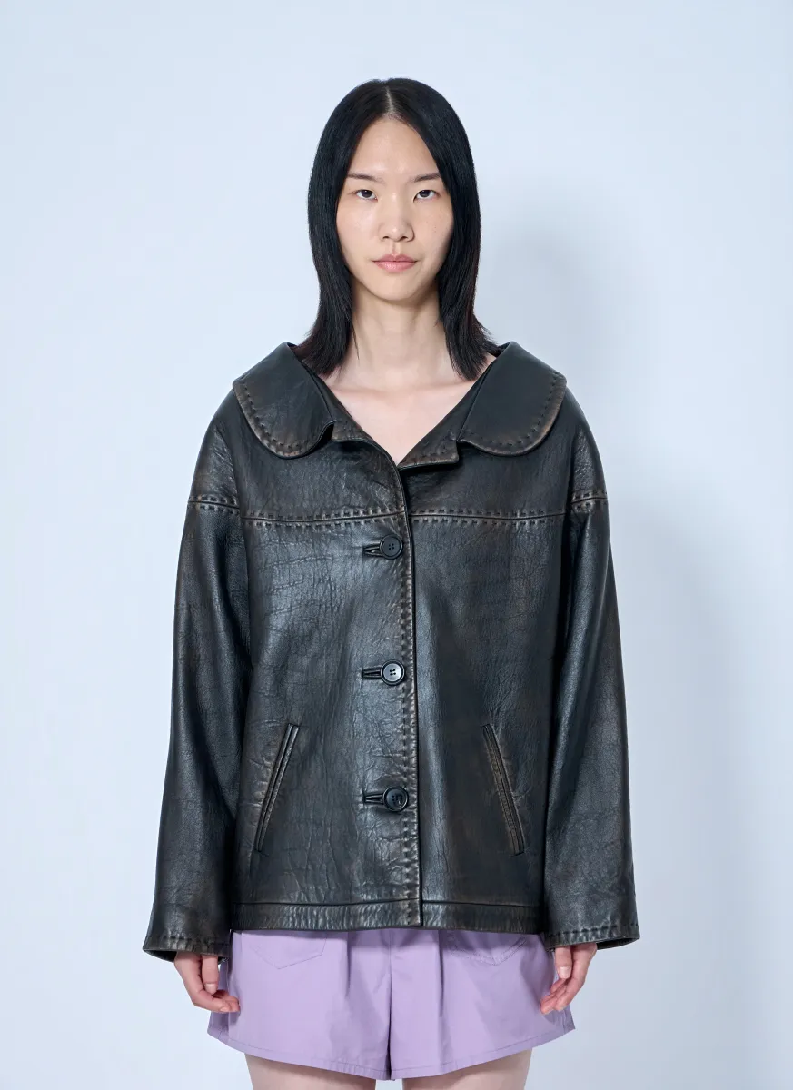 Leather Button-Up Jacket