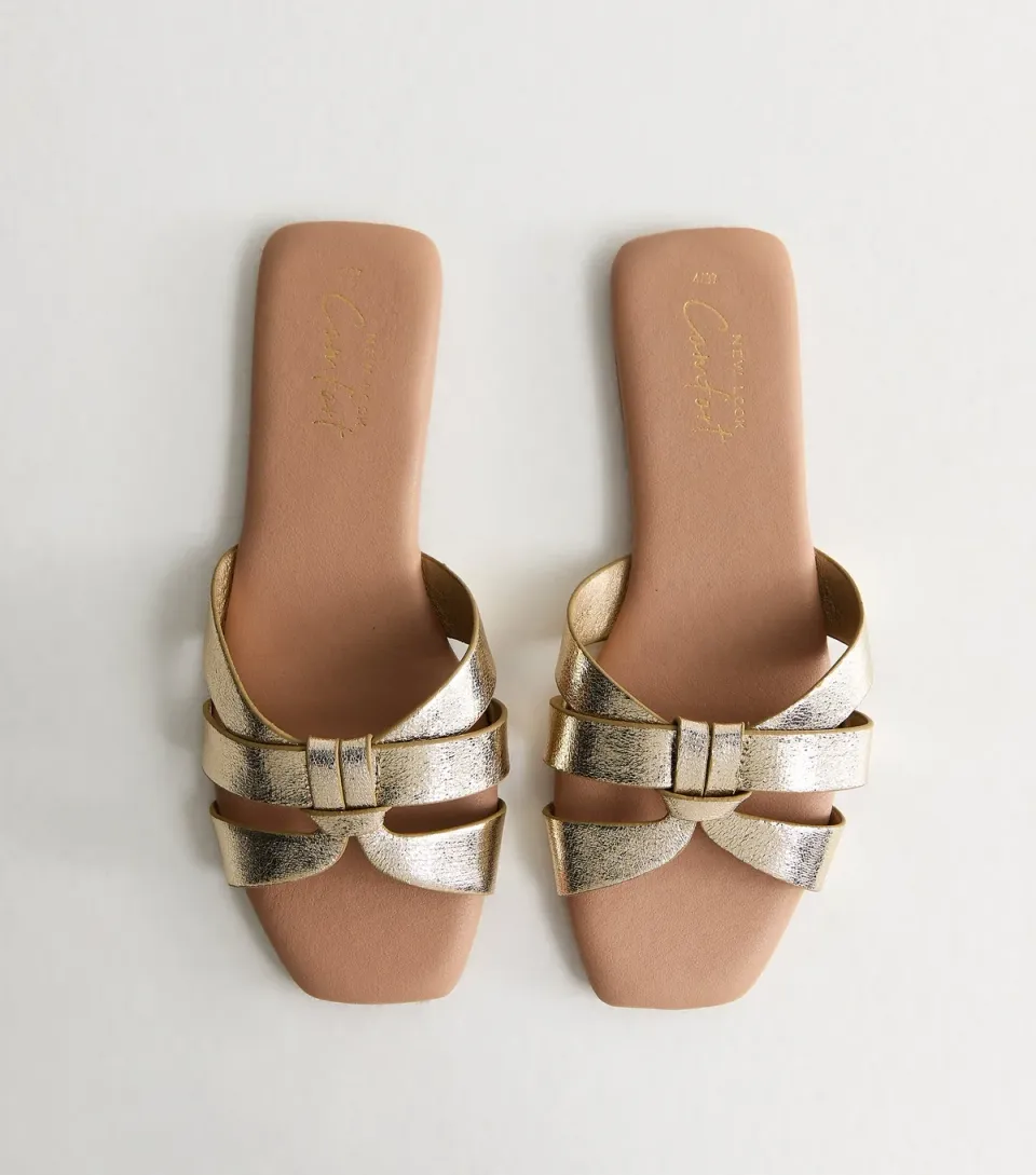 Women's Gold Faux Leather Interwoven Flat Mules Vegan