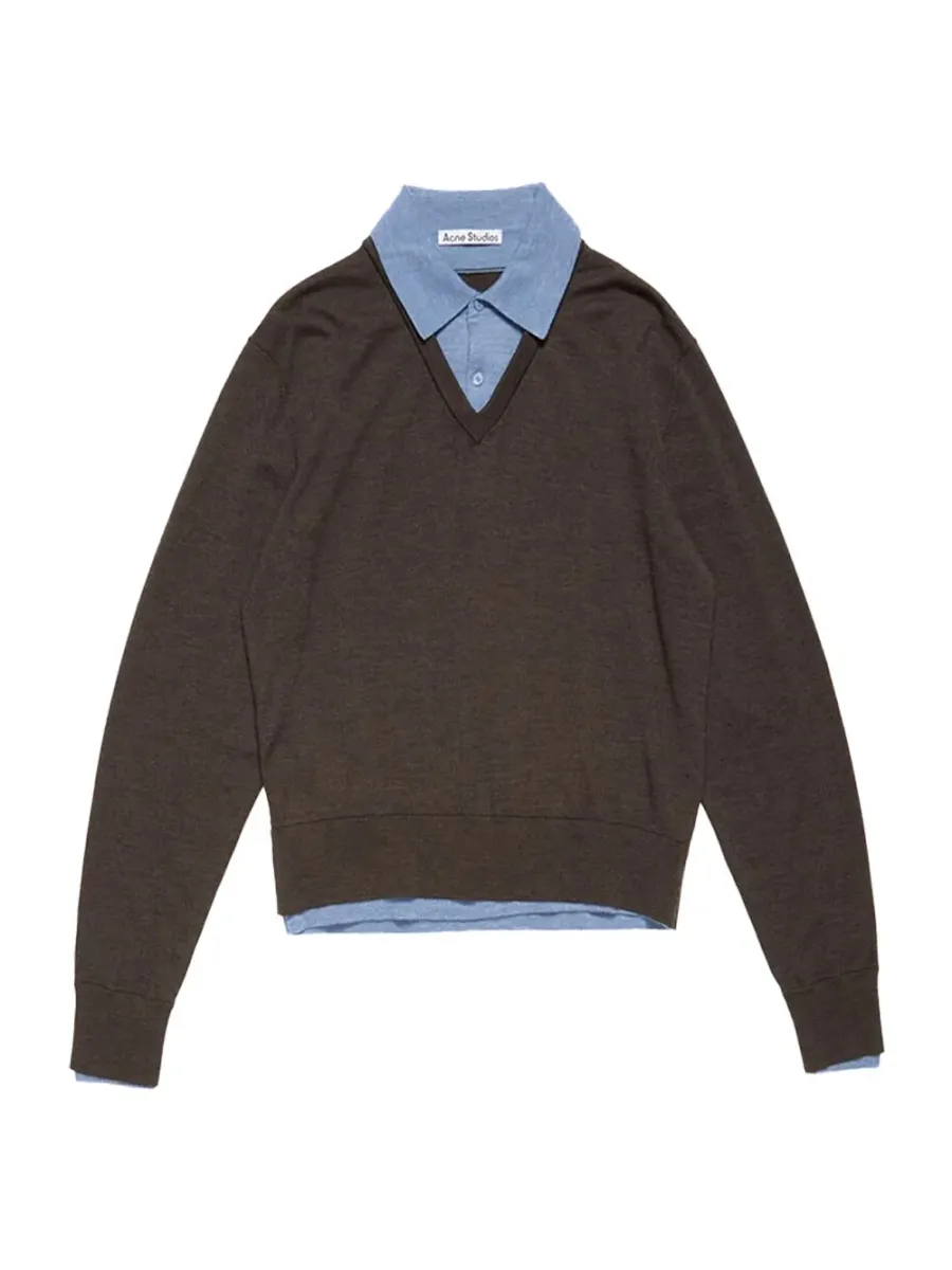 Layered Wool Jumper Brown/Blue