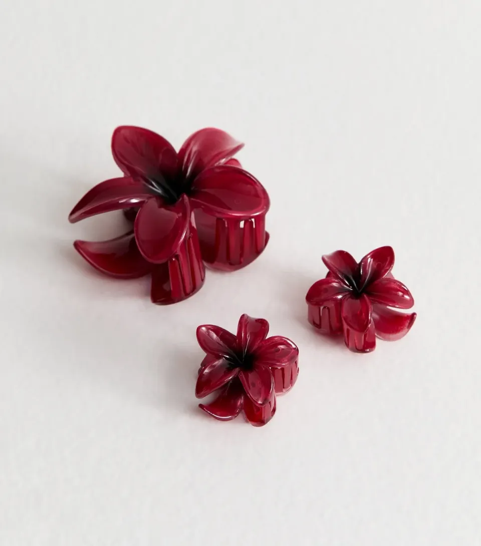 Pack of 3 Burgundy Ombre Flower Hair Clips