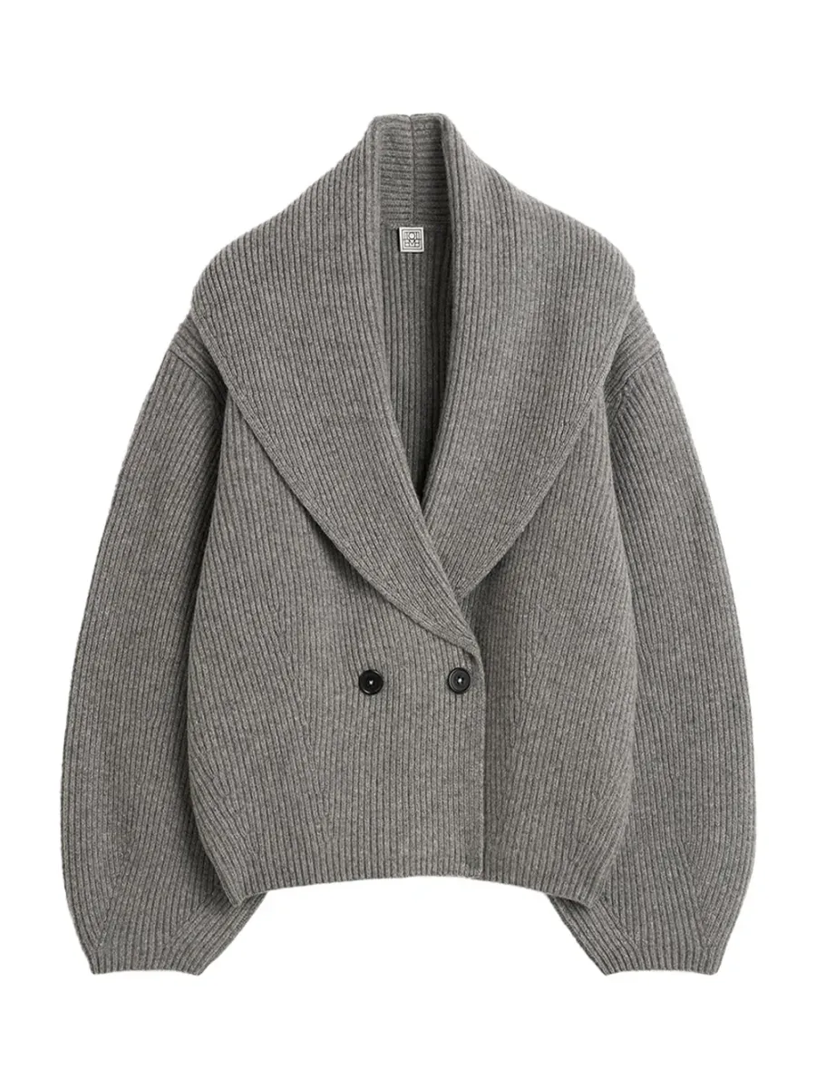 Shawl-Lapel Cardigan Mid Grey