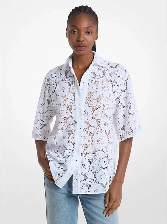 Studded Corded Floral Lace Shirt