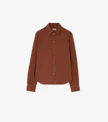 Relaxed Fit Check Piping Cotton Shirt in Light russet brown