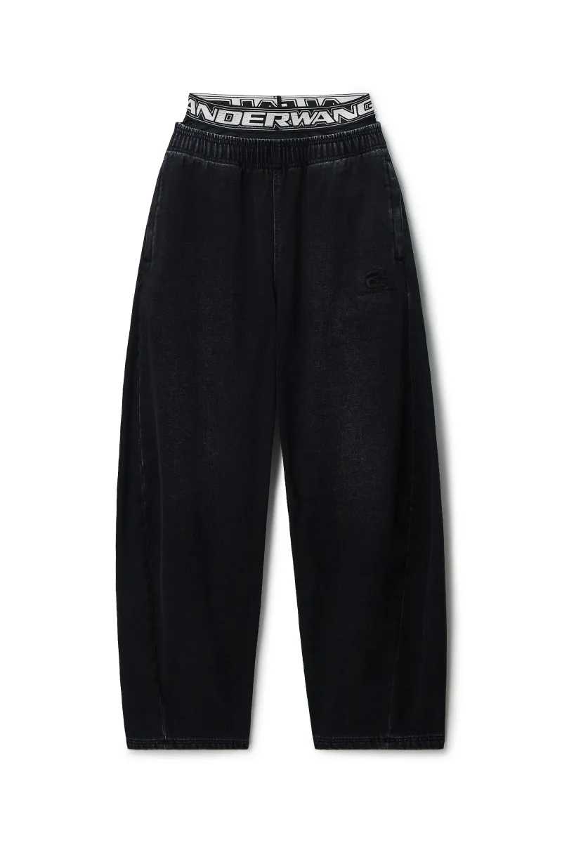 LOGO ELASTIC BRUSHED DENIM SWEATPANT