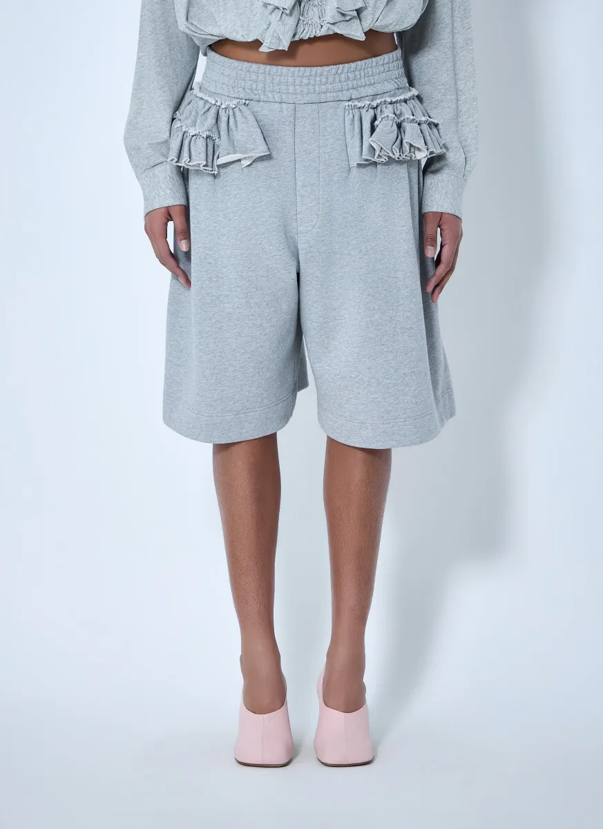 Knit Shorts with Frayed Pocket Details