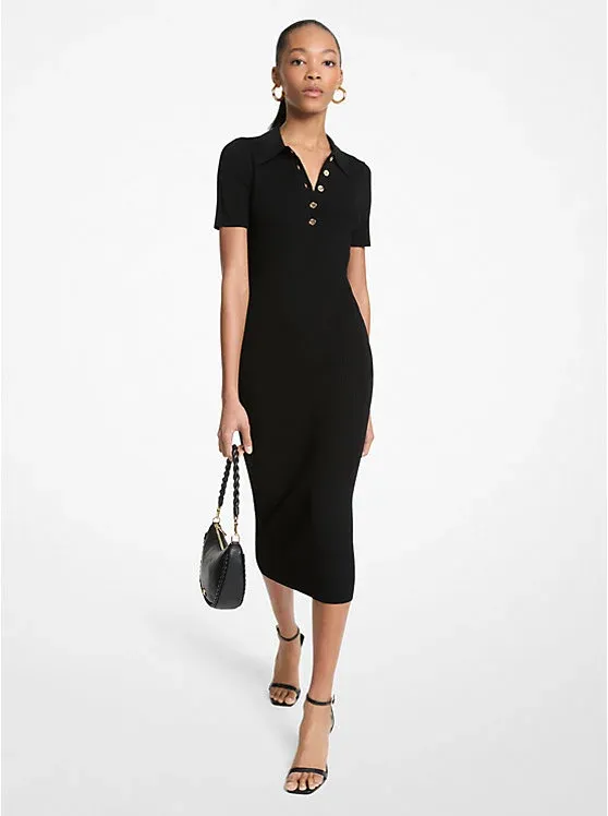 Stretch Knit Polo Midi Dress
