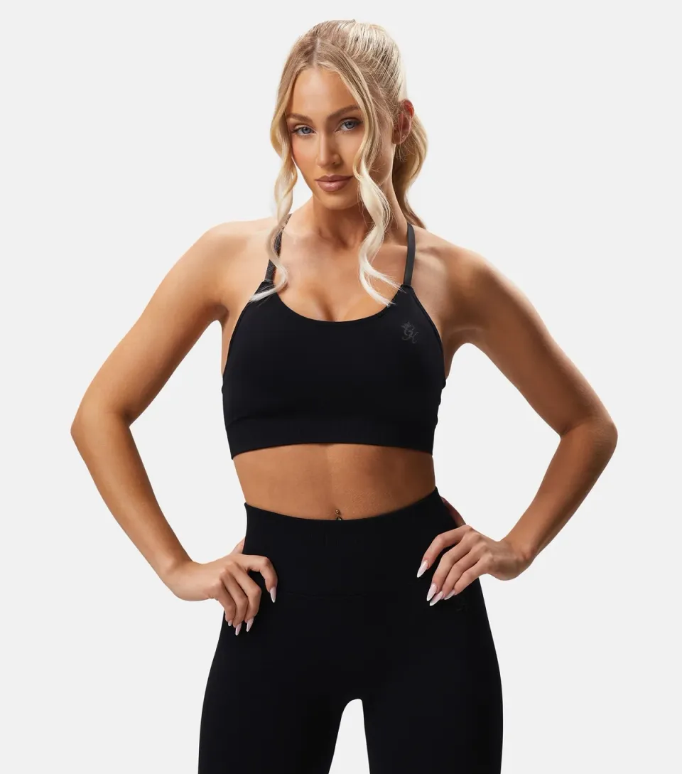 Women's Black Seamless Strappy Sports Bra