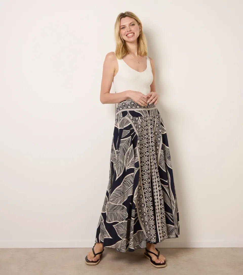 Women's Navy Deep Waist Flowy Trousers