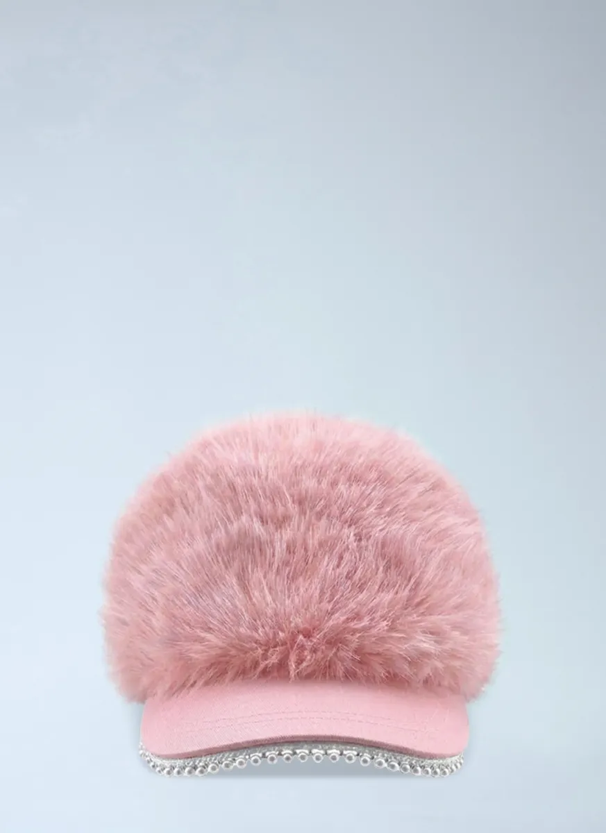 Faux Fur Snowball Baseball Cap