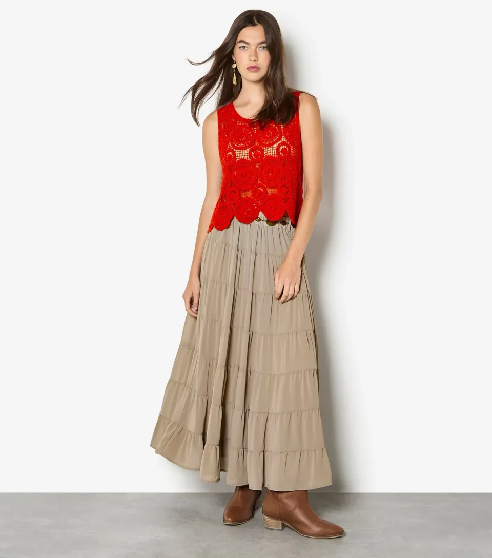 Women's Stone Tiered Maxi Skirt