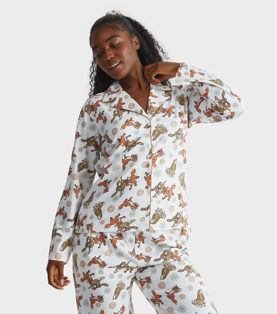 Women's Cream Fox and Hound Print Shirt and Trousers Pyjama Set