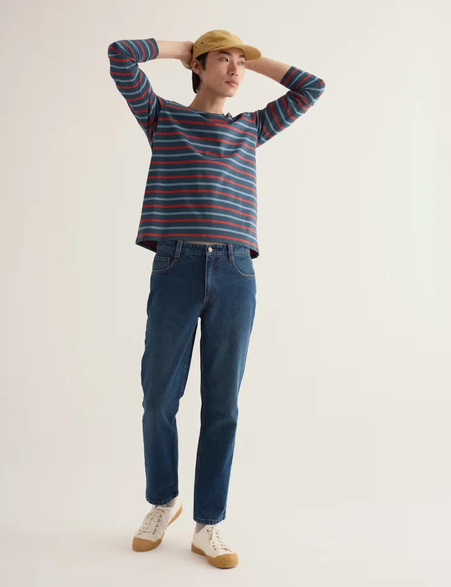 Pure Cotton Denim Straight Leg Jeans Blue