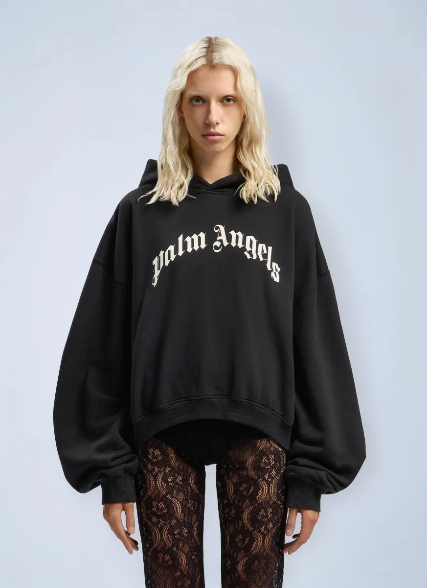 Curved Logo Track Crop Hooded Sweatshirt