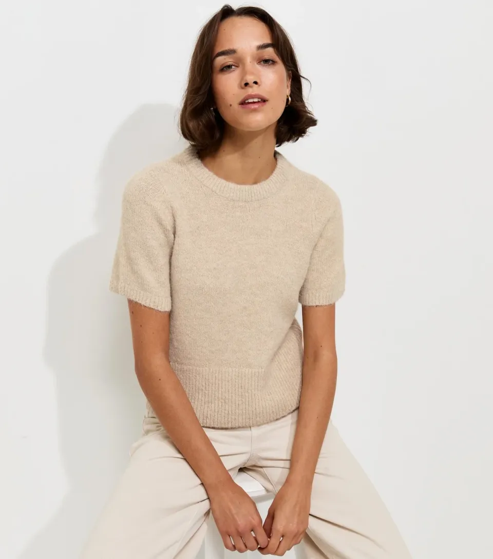 Women's Oatmeal Brushed Knit T-Shirt