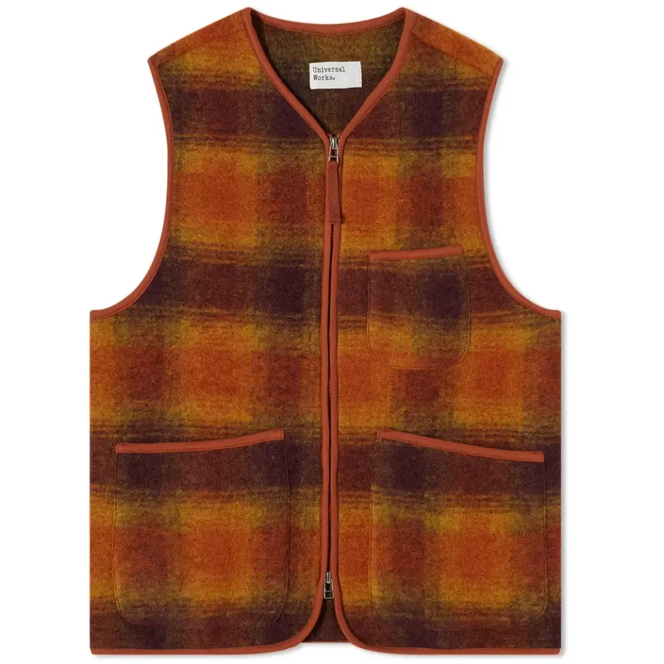 Wool Fleece Check Zip Waistcoat
